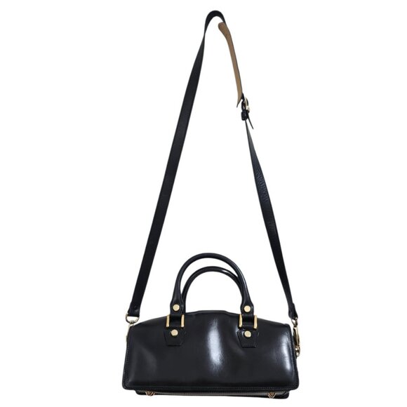 Francesco Rogani Black Leather Structured Handbag Gold Hardware Top Handle - Picture 3 of 15
